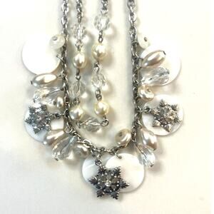 Coldwater Creek Double-Strand Silver necklace - Pearl, Snowflake & Glass Beads